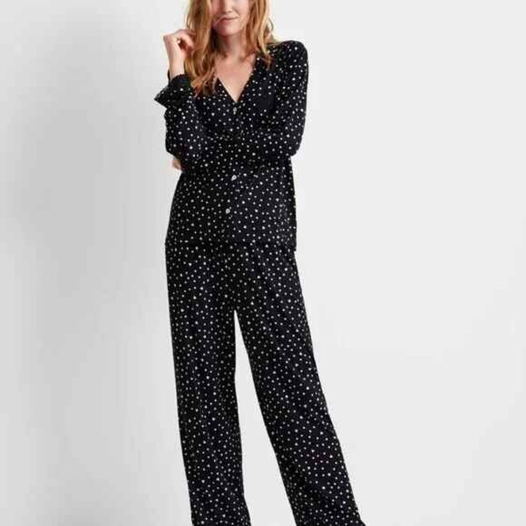 #10 NWT State of Day Women's Collared Knit Pajama Set, Black Dot - Picture 1 of 3
